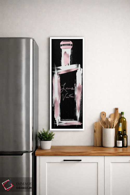 تابلو دکوراتیو بطری شامپاین لوییس رزگلد و سفید بر زمینه مشکی و کهنه اثر پوماکای بارون - D3W