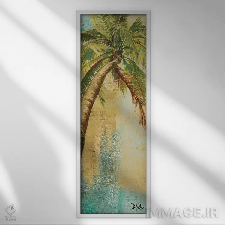 تابلو دکوراتیو پنل نخل ساحلی دو اثر پاتریشیا پینتو - نمای قابدار سفید