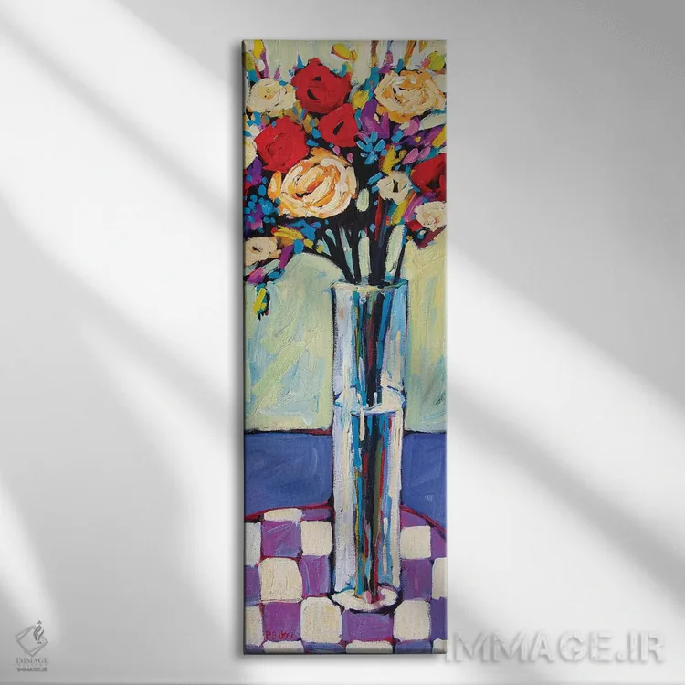 تابلو دکوراتیو طبیعت بی جان با رومیزی شطرنجی VI اثر پتی بیکر - نمای روبهرو روی دیوار