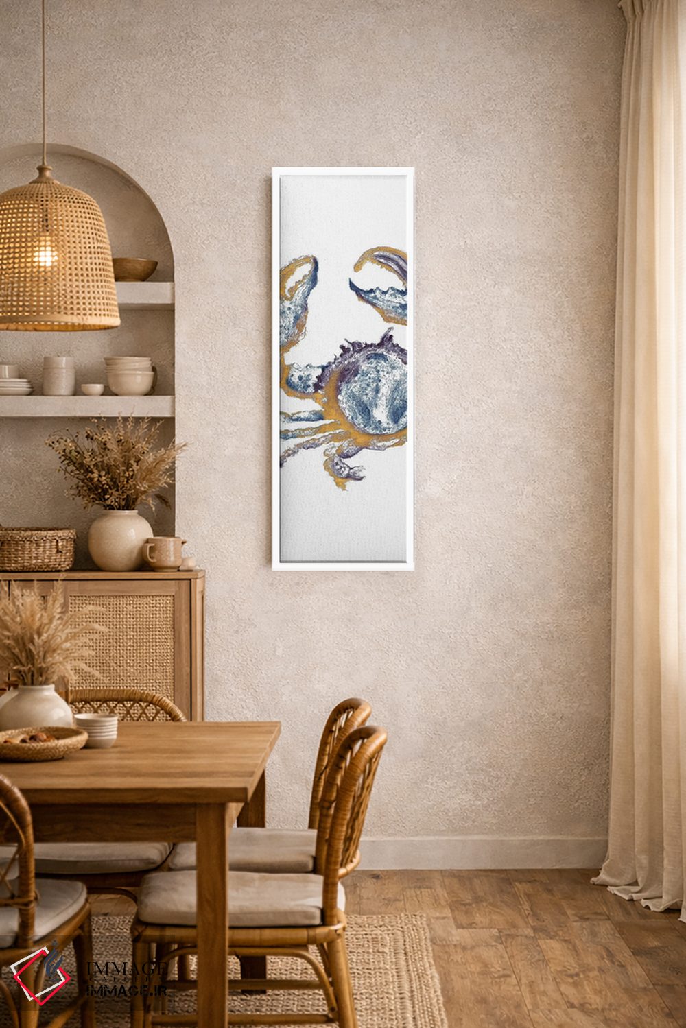 تابلو دکوراتیو خرچنگ آبی طلایی کنار ساحل اثر پاتریشیا پینتو - D3W