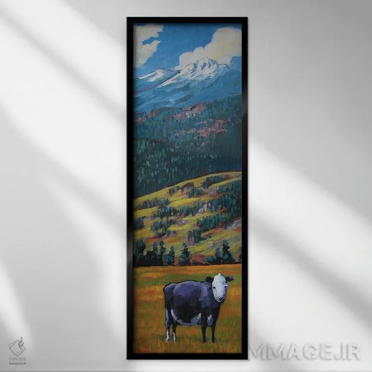 تابلو دکوراتیو گاو تنها در دره سن خوان اثر پتی بیکر - نمای قابدار مشکی