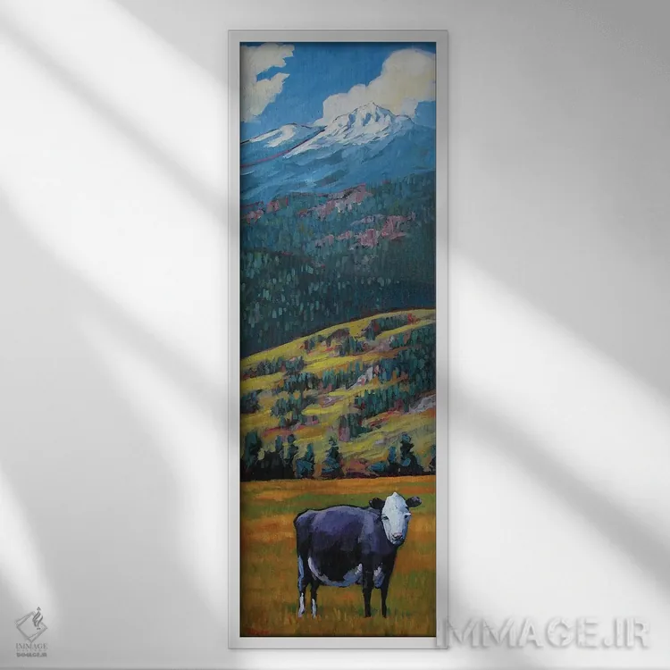 تابلو دکوراتیو گاو تنها در دره سن خوان اثر پتی بیکر - نمای قابدار سفید