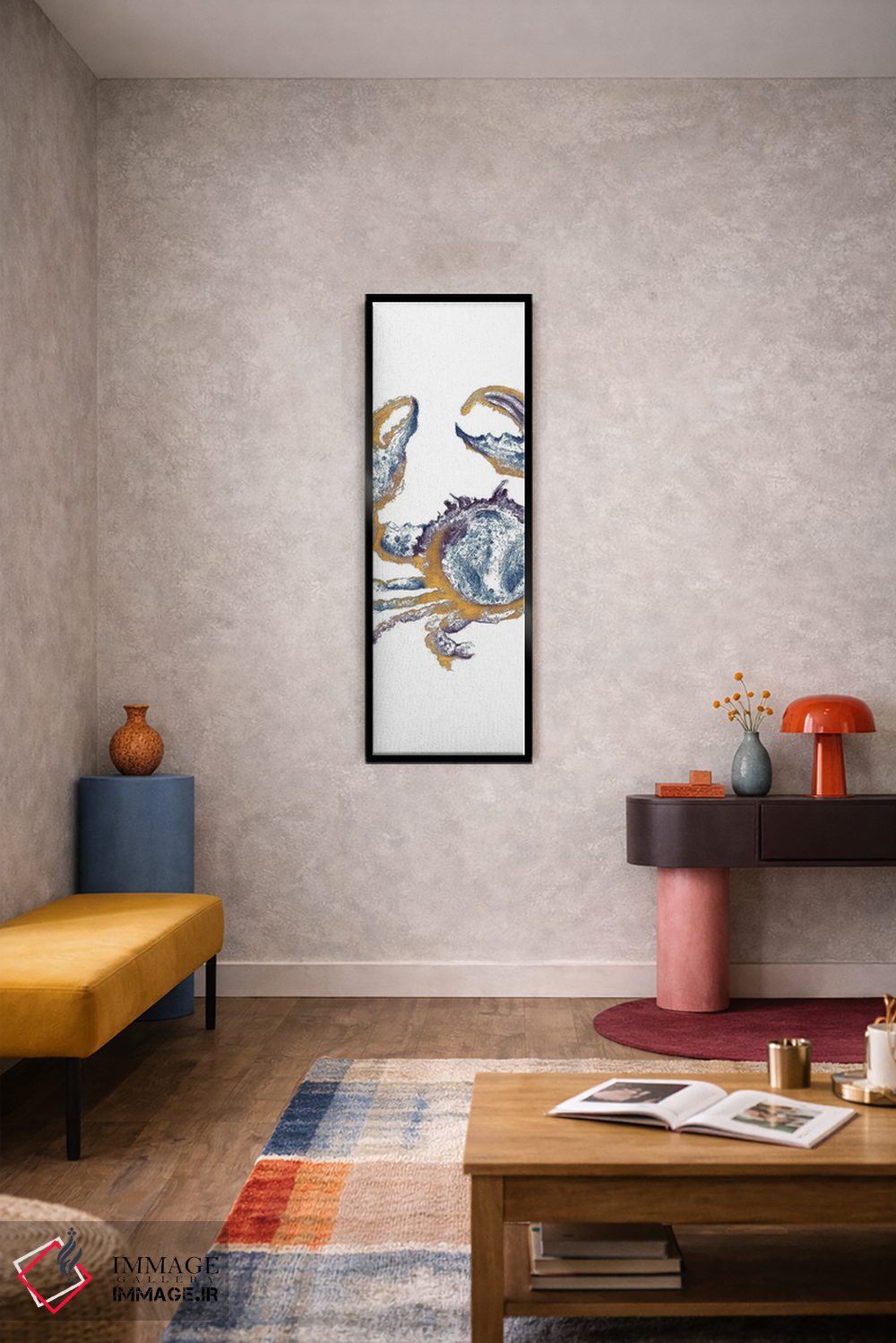 تابلو دکوراتیو خرچنگ آبی طلایی کنار ساحل اثر پاتریشیا پینتو - D6B