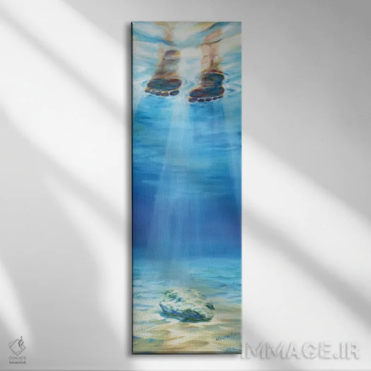 تابلو دکوراتیو راه رفتن بر آب روی صخره غرق شده اثر ملانی پایک - نمای روبهرو روی دیوار