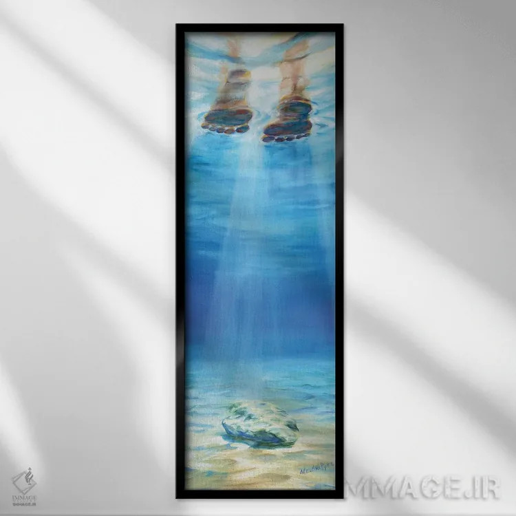 تابلو دکوراتیو راه رفتن بر آب روی صخره غرق شده اثر ملانی پایک - نمای قابدار مشکی