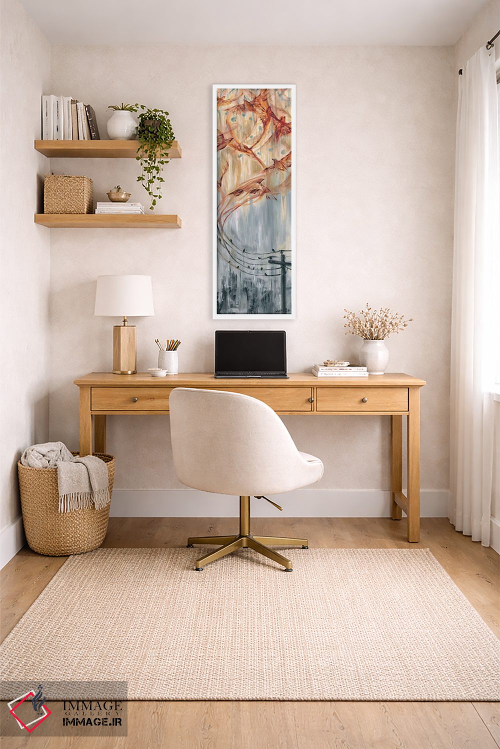 تابلو دکوراتیو موسیقی و پرندگان دور از سیم ها اثر ملانی پایک - D3W