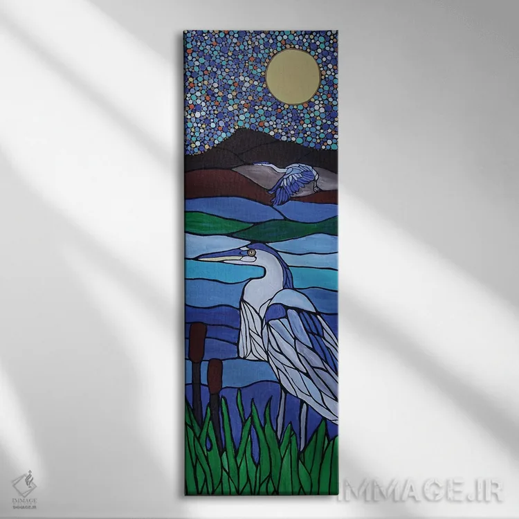 تابلو دکوراتیو حواصیل کبود اثر ریچل اولینوک - نمای روبهرو روی دیوار