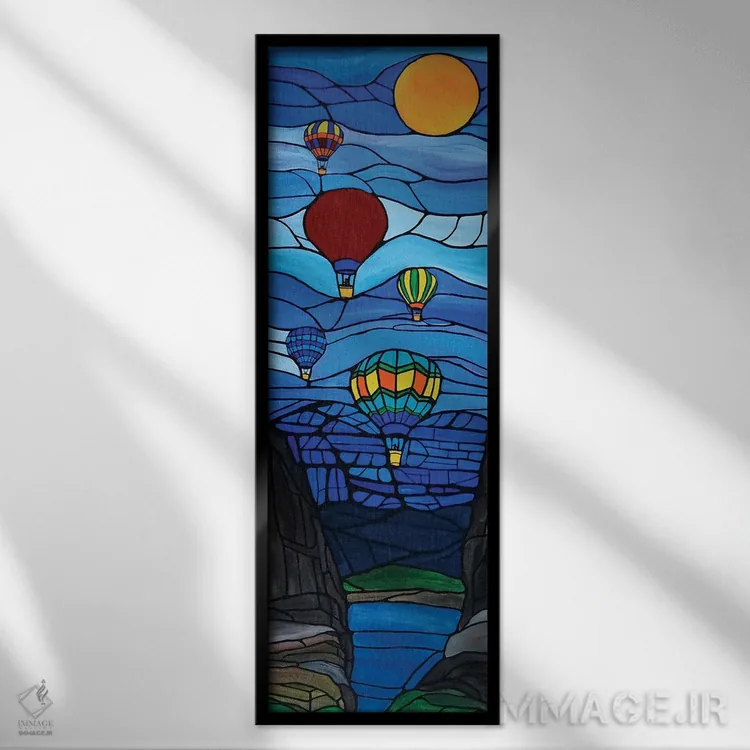 تابلو دکوراتیو بالن های هوای گرم در راه بازگشت به خانه اثر ریچل اولینوک - نمای قابدار مشکی