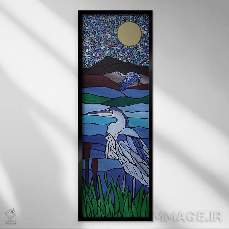 تابلو دکوراتیو حواصیل کبود اثر ریچل اولینوک - نمای قابدار مشکی