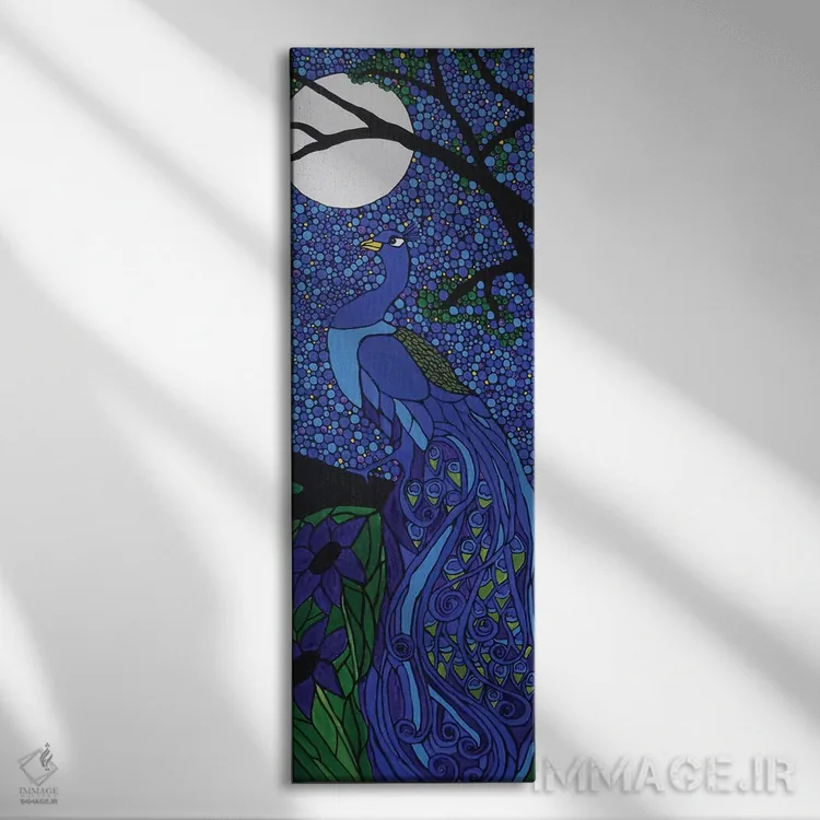 تابلو دکوراتیو آبی طاووسی اثر ریچل اولینوک - نمای روبهرو روی دیوار