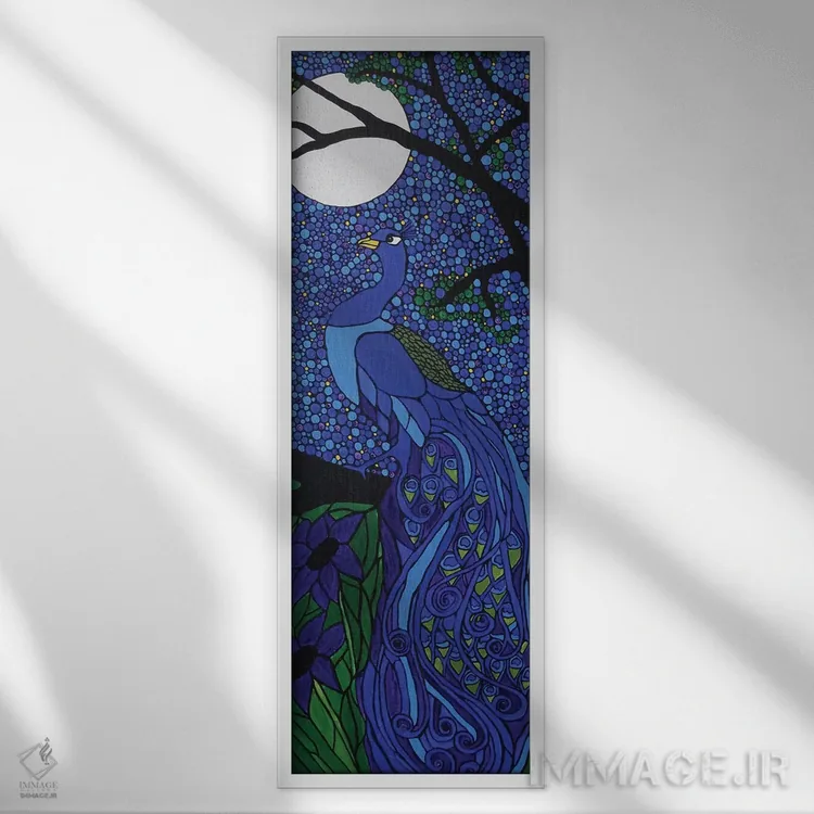 تابلو دکوراتیو آبی طاووسی اثر ریچل اولینوک - نمای قابدار سفید