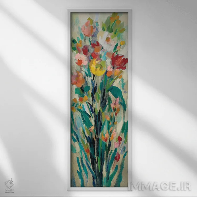 تابلو دکوراتیو گل های بلند و روشن کرمی I اثر سیلویا واسیلیوا - نمای قابدار سفید