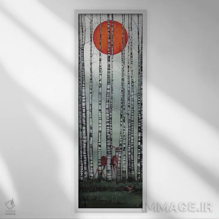 تابلو دکوراتیو خورشید سرخ ۳ اثر سم کنن آرت - نمای قابدار سفید