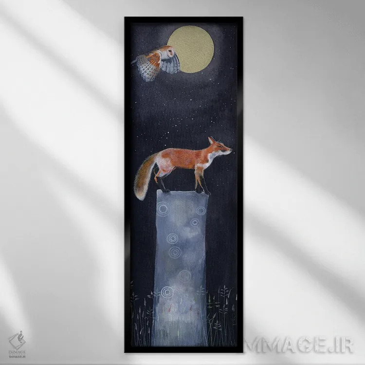 تابلو دکوراتیو روباه ۴ اثر سم کنن آرت - نمای قابدار مشکی