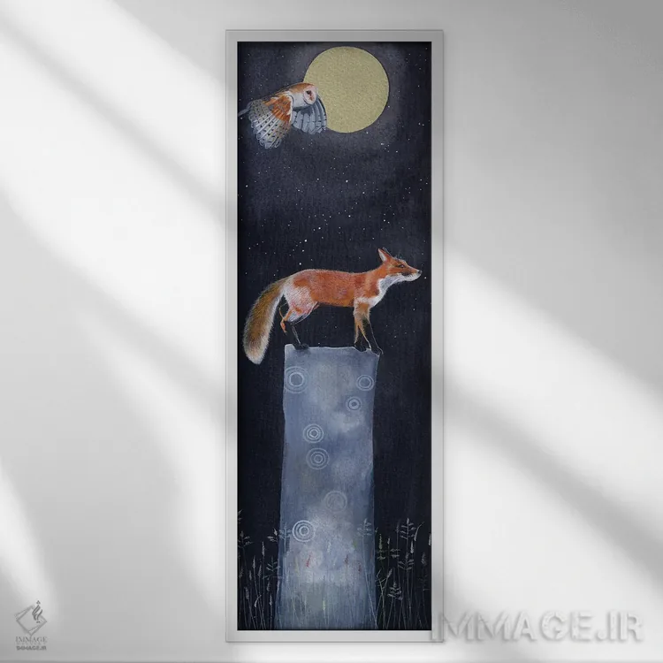 تابلو دکوراتیو روباه ۴ اثر سم کنن آرت - نمای قابدار سفید
