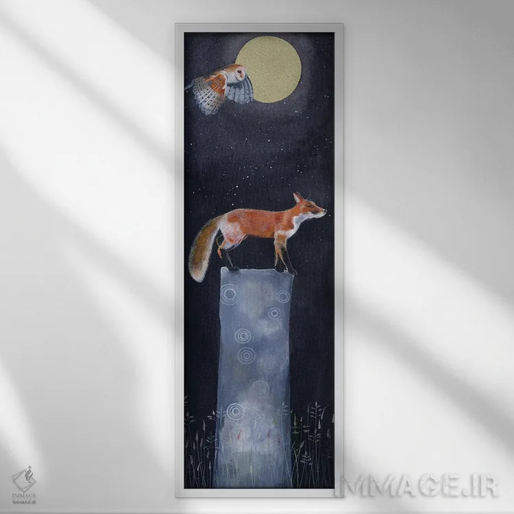 تابلو دکوراتیو روباه ۴ اثر سم کنن آرت - نمای قابدار سفید