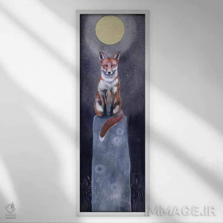 تابلو دکوراتیو روباه ۱ اثر سم کنن آرت - نمای قابدار سفید