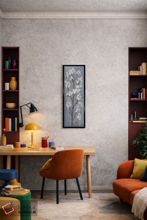 تابلو انتزاعی شاخه بادام I روی آبی خاکستری اثر سیلویا واسیلیوا - D4B