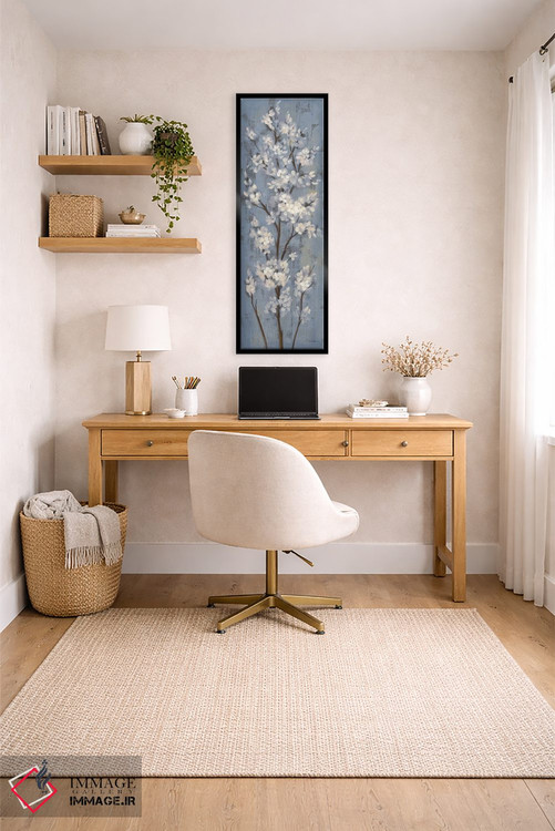 تابلو دکوراتیو شاخه بادام II روی آبی خاکستری اثر سیلویا واسیلیوا - D5B