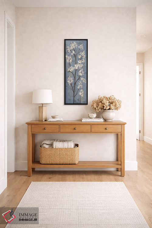 تابلو انتزاعی شاخه بادام I روی آبی خاکستری اثر سیلویا واسیلیوا - D6B