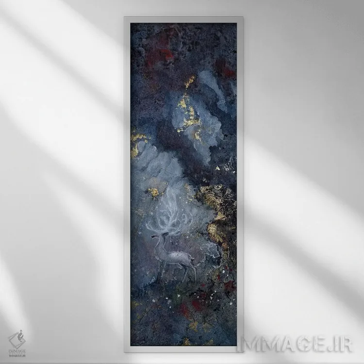 تابلو انتزاعی گوزن نر اثر استفانی لاو - نمای قابدار سفید