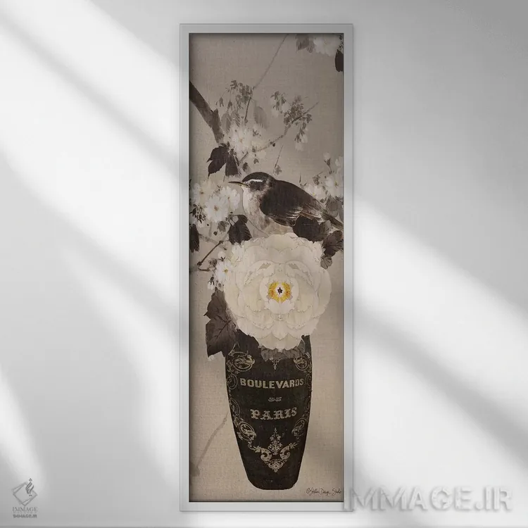 تابلو دکوراتیو گلدان پاریسی VI اثر استودیو طراحی استلار - نمای قابدار سفید