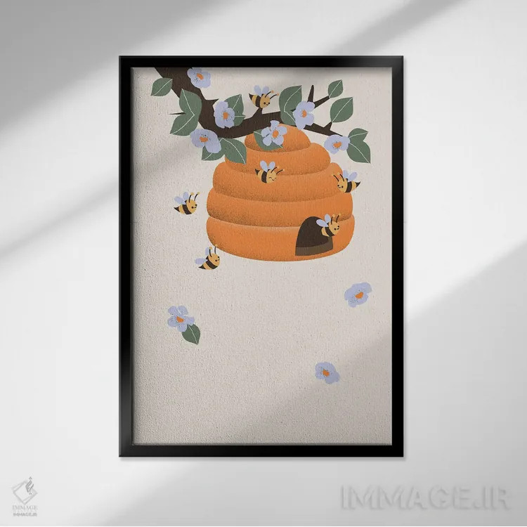 تابلو مینیمال زنبورها اثر کانزیلو - نمای قابدار مشکی