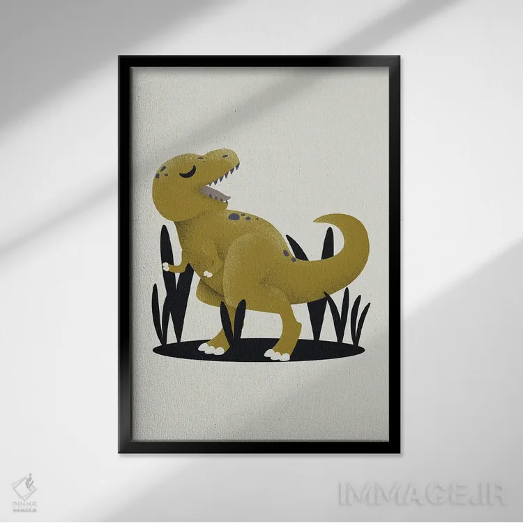 تابلو مینیمال تیرانوسور اثر کانزیلو - نمای قابدار مشکی