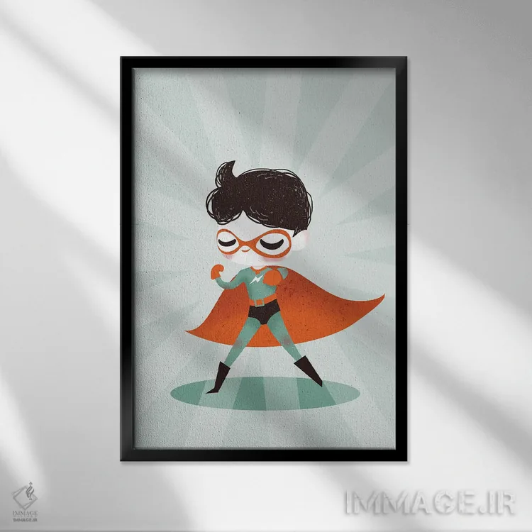 تابلو مینیمال پسر ابرقهرمان اثر کانزیلو - نمای قابدار مشکی