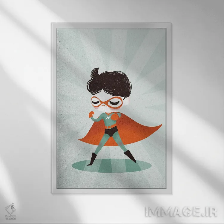 تابلو مینیمال پسر ابرقهرمان اثر کانزیلو - نمای قابدار سفید