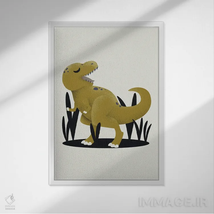 تابلو مینیمال تیرانوسور اثر کانزیلو - نمای قابدار سفید