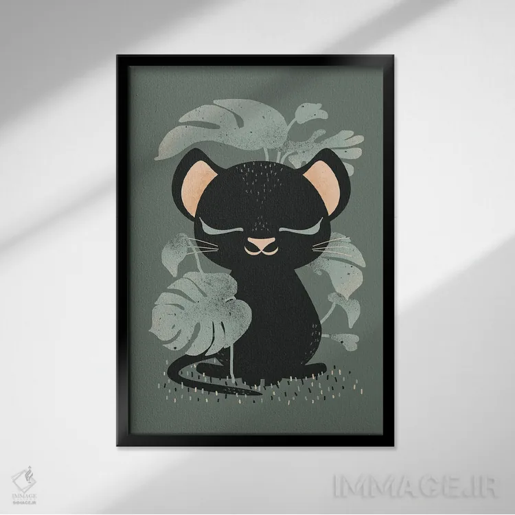 تابلو مینیمال حیوانات بامزه اثر کانزیلو - نمای قابدار مشکی