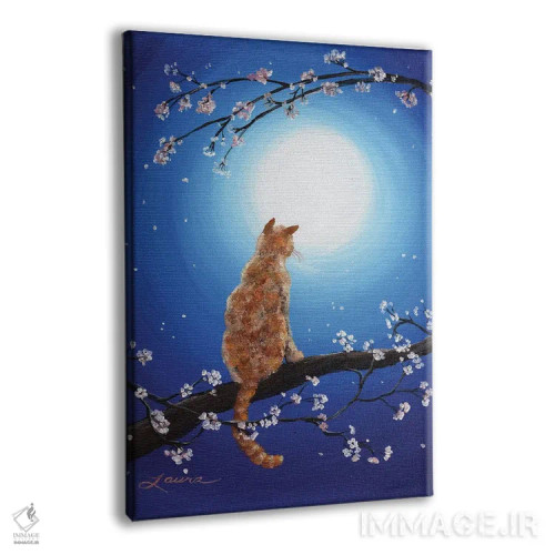 تابلو دکوراتیو گربه نارنجی در مهتاب آبی اثر لورا ایورسن - نمای پرسپکتیو محصول