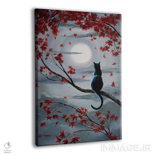 تابلو دکوراتیو گربه سیاه در نور ماه نقره ای اثر لورا ایورسن - نمای پرسپکتیو محصول