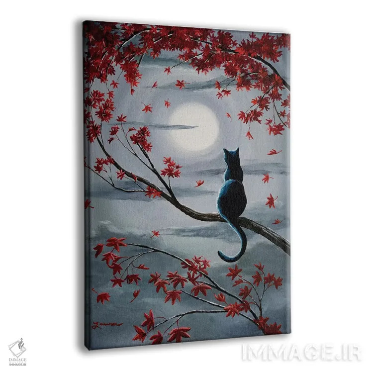 تابلو دکوراتیو گربه سیاه در نور ماه نقره ای اثر لورا ایورسن - نمای پرسپکتیو محصول