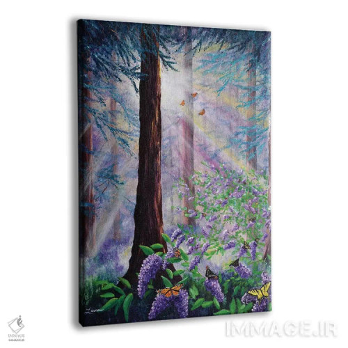 تابلو دکوراتیو بیشه پروانه ها در جنگل سرخ چوب اثر لورا ایورسن - نمای پرسپکتیو محصول