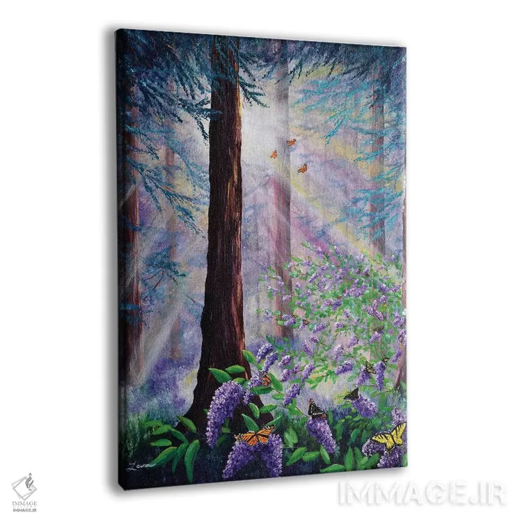 تابلو دکوراتیو بیشه پروانه ها در جنگل سرخ چوب اثر لورا ایورسن - نمای پرسپکتیو محصول