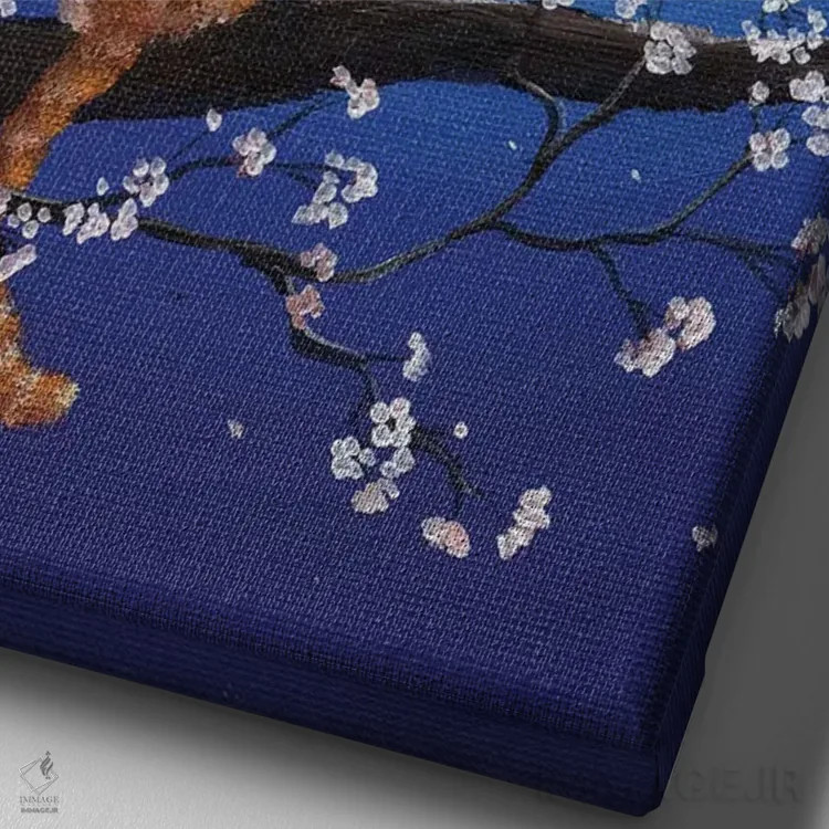 تابلو دکوراتیو گربه نارنجی در مهتاب آبی اثر لورا ایورسن - نمای نزدیک بافت بوم