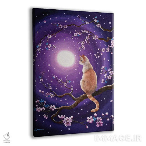 تابلو دکوراتیو گربه سیامی فلیم پوینت در شکوفه های رقصان گیلاس اثر لورا ایورسن - نمای پرسپکتیو محصول