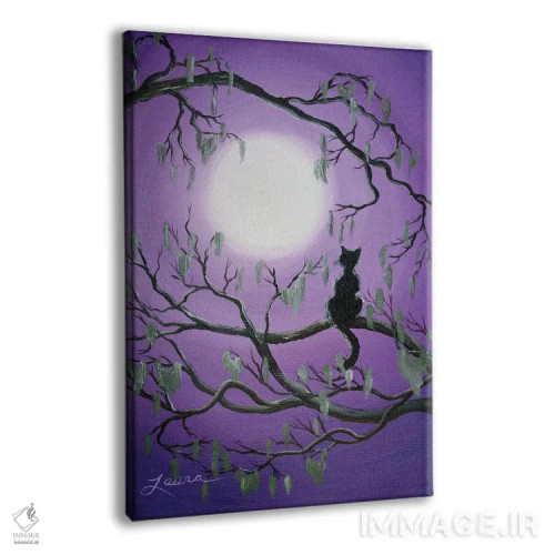 تابلو دکوراتیو گربه سیاه درخت خزه ای اثر لورا ایورسن - نمای پرسپکتیو محصول