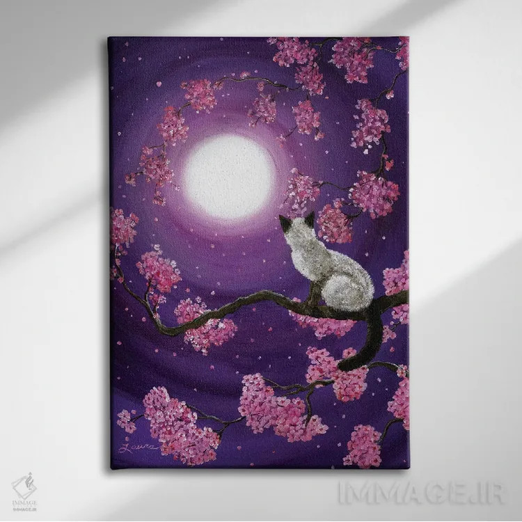 تابلو دکوراتیو گلبرگ های صورتی رقصان اثر لورا ایورسن - نمای روبهرو روی دیوار