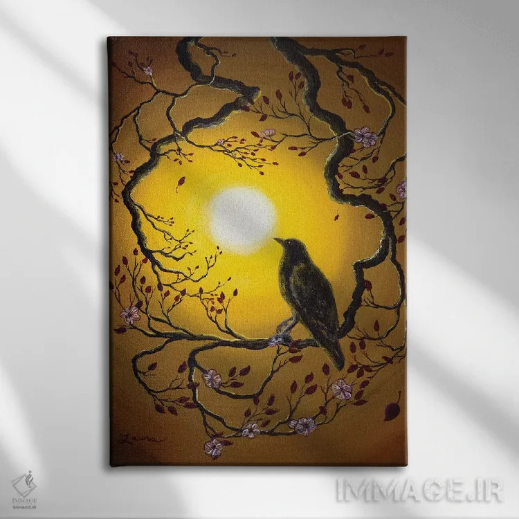 تابلو دکوراتیو کلاغ سیاه به یاد بهار اثر لورا ایورسن - نمای روبهرو روی دیوار