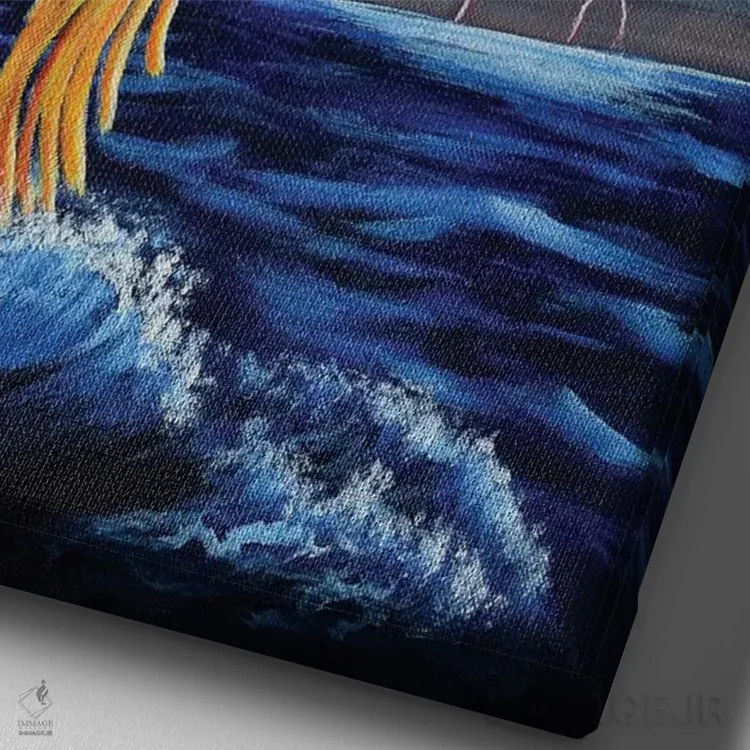 تابلو دکوراتیو ققنوس برخاسته از دریا اثر لورا ایورسن - نمای نزدیک بافت بوم