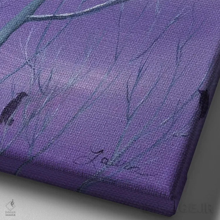 تابلو دکوراتیو کلاغ ها روی شاخه های خالی اثر لورا ایورسن - نمای نزدیک بافت بوم