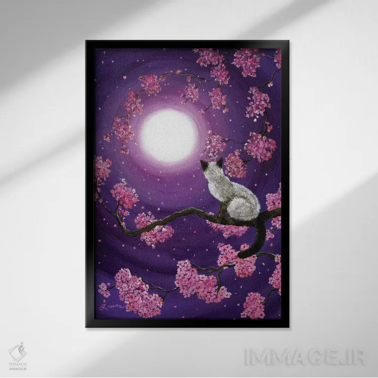 تابلو دکوراتیو گلبرگ های صورتی رقصان اثر لورا ایورسن - نمای قابدار مشکی