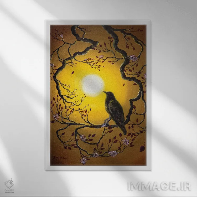 تابلو دکوراتیو کلاغ سیاه به یاد بهار اثر لورا ایورسن - نمای قابدار سفید