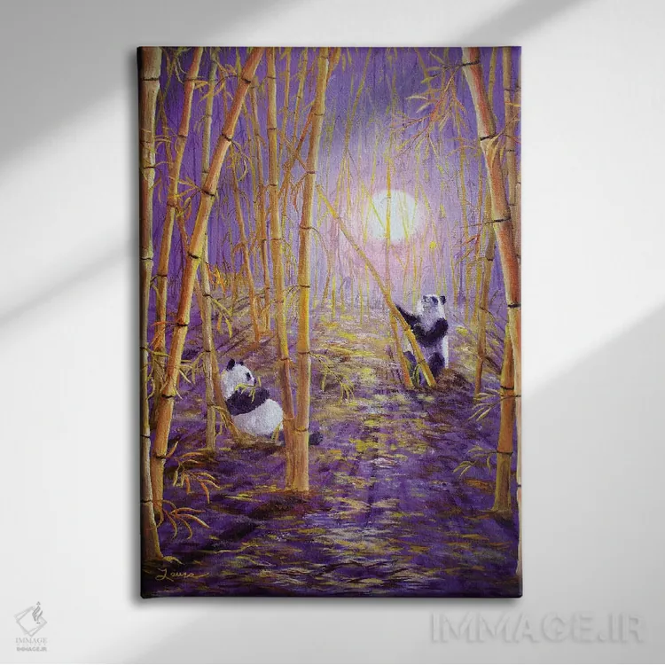 تابلو دکوراتیو پانداها در ماه برداشت اثر لورا ایورسن - نمای روبهرو روی دیوار