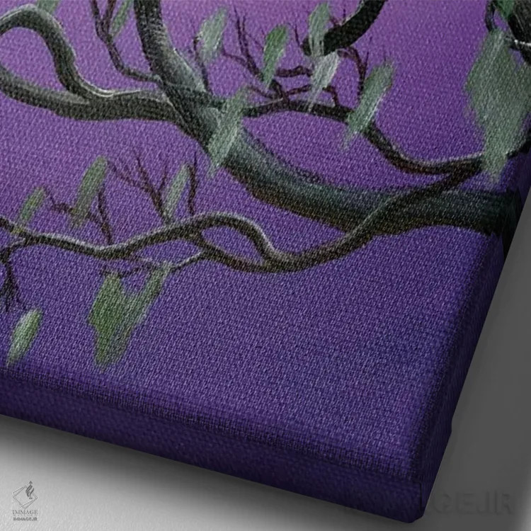 تابلو دکوراتیو گربه سیاه درخت خزه ای اثر لورا ایورسن - نمای نزدیک بافت بوم