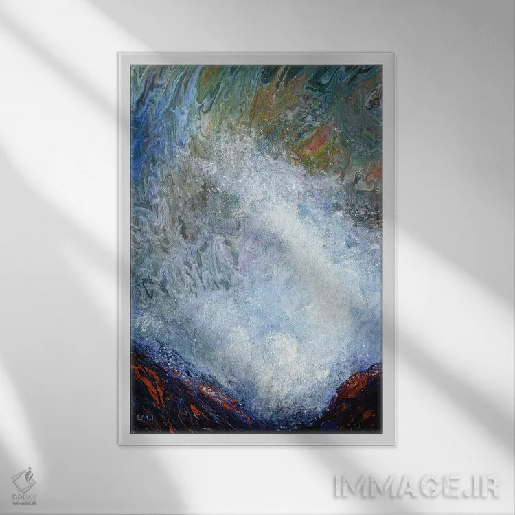 تابلو انتزاعی شاخ های آب پاش در خلیج دپو اثر لورا ایورسن - نمای قابدار سفید