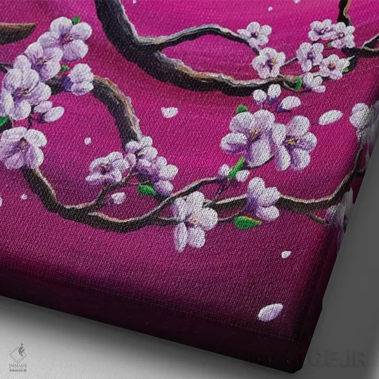 تابلو دکوراتیو ساکورای صورتی روشن در صبح اثر لورا ایورسن - نمای نزدیک بافت بوم